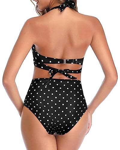 Tempt Me Women Two Piece Swimsuit High Waisted Bikini Halter Vintage Retro Bathing Suit Push up Swimwear, Black Little Dot 1, Large — view 4