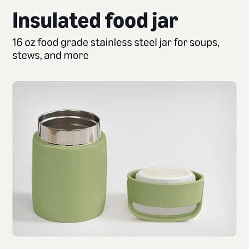 Amazon Basics Insulated Stainless Steel Food Jar, For Hot and Cold, Leak Proof, 16 oz., Olive