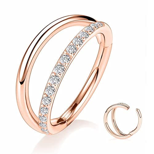 Yrogcu Rose Gold Color Double Hoop Hinged Nose Ring : Special Design 18G (1.0mm) Diameter 8mm(5/16'') Nose Ring with CZ Septum Piercing Jewelry Cartilage Earrings Helix Earring Hoop Daith Lip Ring