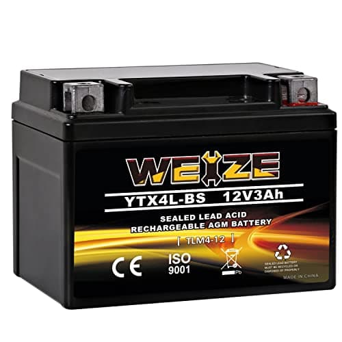 Weize YTX4L-BS High Performance - Rechargeable - Sealed Motorcycle Battery Compatible with Polaris Scrambler, Sportsman 90, Honda Scooters NQ50 Spree,Kawasaki 110 KLX110,Can-Am DS70,Yamaha TTR125E/LE