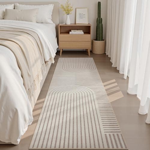 Boho Area Rug 2x6 Runner Rug Machine Washable Hallway Rugs for Bedroom Non Slip Soft Carpet Geometric Textured Runner for Dining Kitchen Office Living Room Rug-Beige — view 5