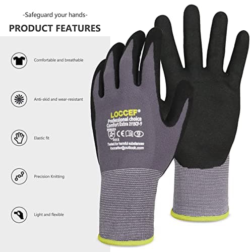 LOCCEF Work Gloves MicroFoam Nitrile Coated-12 Pairs,Seamless Knit Nylon Gloves,Gray Work gloves (6/XS, Gary-12 Pairs) — view 6