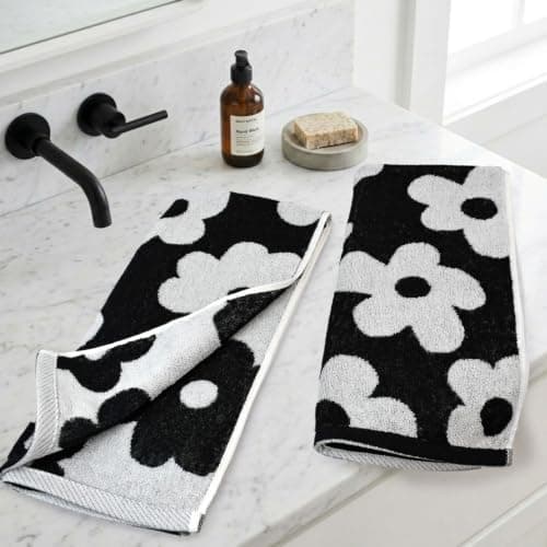 Jacquotha 2-Piece Black Floral Hand Towels for Bathroom, 13" x 29" — view 2