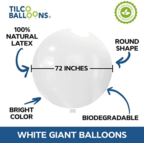 Giant Balloons White 72 Inch Jumbo | Ready to Inflate with Air, Helium or Fill with Water | Decorate your Birthday, Graduations, Events or Weddings | Balloon to Get Inside | Tilco Balloons