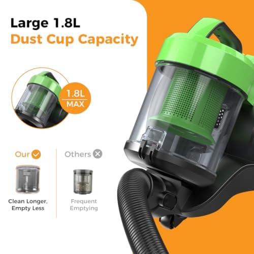 NEWBULIG Canister Vacuum Cleaners for Home, Strong Suction Bagless Vacuum Cleaner, 850W 16Kpa for Hard Floor and Carpet, Retractable Cord,1.8L Large Dust Cup — view 3