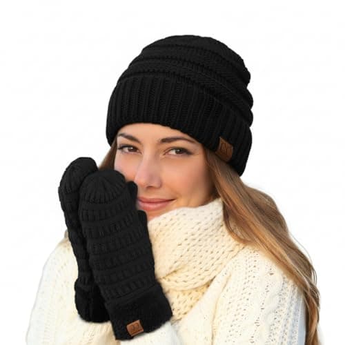 C.C Exclusives Cable Knit Beanie - Thick, Soft & Warm Chunky Beanie Hats (HAT-20A) (Black) — view 4