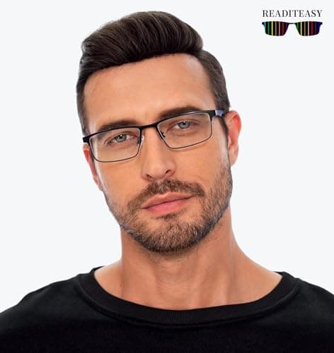 READITEASY 3 Pack Reading Glasses 2.0 Men Blue Light Blocking, Readers Men with Spring Hinge, Mens Reading Glasses Reduce Eyestrain/UV/Dryness 2.0+