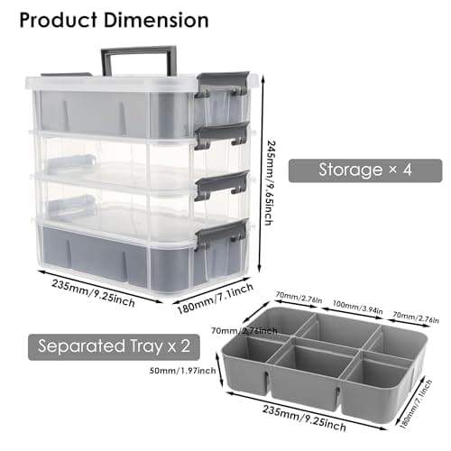 CraftGenes Grey&White Modern Plastic Storage Box - 4-Layer Durable Craft Storage Containers with 2 Removable Trays for Arts & Crafts Supplies, Sewing, Office, Seasonal Decor — view 2