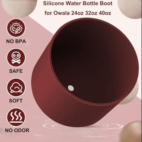 Silicone Water Bottle Boot for Owala 24oz, Anti-Slip Protective Sleeve Watter for FreeSip, Twist, and Flip Stainless Steel Bottles, Bottom Bumper Cover, BPA Free, Black Cherry — view 4