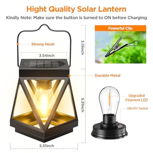 KOOPER 2 Pack Hanging Solar Lanterns Outdoor Waterproof, Metal Hanging Solar Lights for Outside, Upgraded Brighter Outdoor Lanterns Decorative for Garden Patio Yard Porch Gifts for Women Mom Grandma — view 4