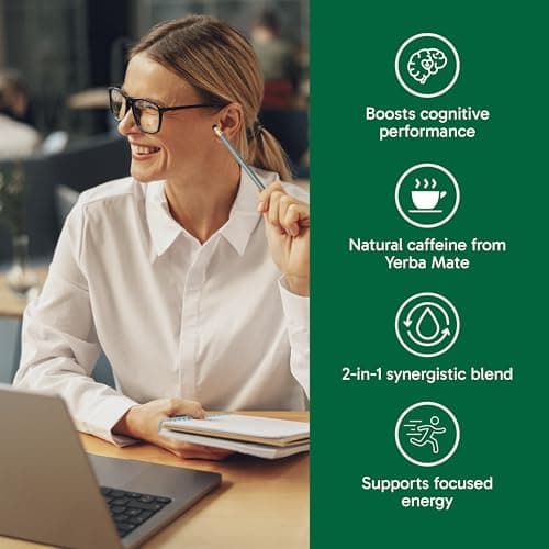 Organika Canadian-Made L-Theanine + Caffeine | Natural Yerba Mate Caffeine & L-Theanine Blend | Focus, Alertness & Calm Energy | 60 vegetarian capsules