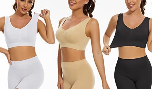 Lemef 3-Pack Seamless Sports Bra Wirefree Yoga Bra with Removable Pads for Women (XX-Large, Black&White&Nude) — view 3