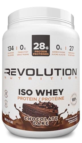 Revolution Nutrition, Iso Whey, Protein Powder, 100% Isolate, Premium Formula, Gluten Free, Low Carb, Promoting Lean Muscle Growth in Men & Women, 28g Of Protein Per Scoop, 908g, 27 Servings (Chocolate Cake, 2 Pound)