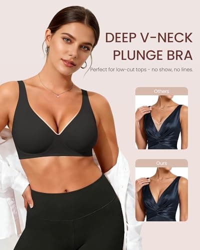 Vinfact Jelly Wireless Bras for Women Seamless Deep V Bralette No Underwire Support Comfortable T-Shirt Bra Black Nude White M — view 2