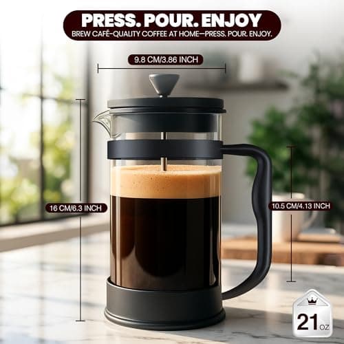 Utopia Kitchen Borosilicate Glass French Press Coffee Maker 21 Oz, Heat-Resistant Cafetiere & Tea Maker, Thickened Glass Coffee Press for Travel and Camping, Black — view 2