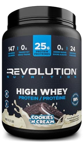 Revolution Nutrition, High Whey, Protein Powder 2LB, Whey Protein, Gluten Free, 25g of Protein Per Scoop, 908 g, 24 Servings (Cookies and Cream, 2 Pound)