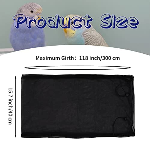 Large Bird Cage Cover, Daoeny Bird Cage Seed Catcher, Adjustable Soft Airy Nylon Mesh Net, Birdcage Cover Skirt Seed Guard for Parrot Parakeet Macaw African Round Square Cages (Black) — view 2