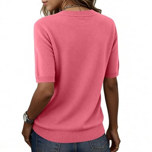 Elbow Sleeve Tops Women Loose Fit Cashmere Sweaters Crew Neck T Shirts Dressy Lightweight Half Sleeve Spring Blouses Pinks Small — view 4