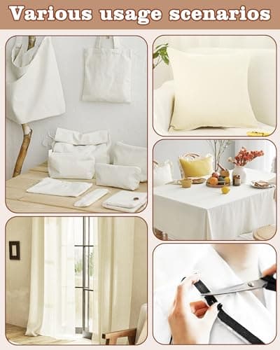 FIVEIZERO 100% Cotton Muslin Fabric by The Yard,59in x 1yd Cream Bleached Cotton Muslin Cloths–Medium Weight Beige Calico Fabric for Sewing,Quilting,Embroidery,Crafts & Apparel Projects — view 5