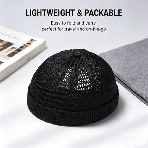 Men's Breathable Brimless Hat Summer Style Mesh Tang, Mesh Tang Hat, Adjustable Breathable Docker Cap for Men Women (Black) — view 5