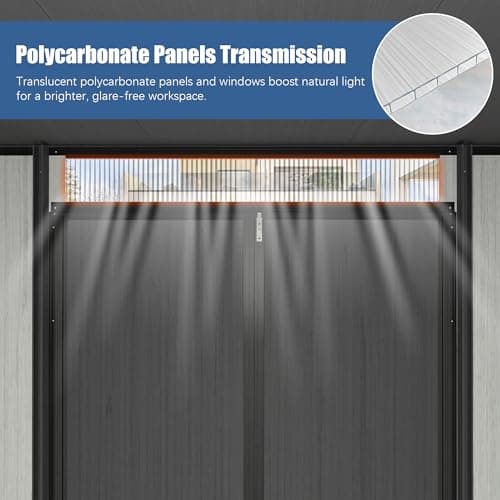Domi 6x8FT Outdoor Resin Storage Shed with Transparent Windows & Louvered Vents, Plastic Tool Shed with Double Lockable Doors & Sloping Roof, Outside Garden Shed for Backyard, Patio, Lawn, Grey — view 4