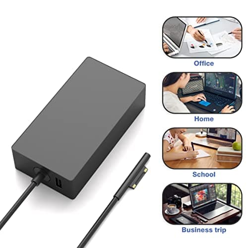 YBRUZRUB 65W Surface Pro Charger Compatible with Microsoft Surface Laptop 2 3, Surface Pro X 11 10 9 8 7 6 5 4 3, Surface Go 2 Go 3, Surface Book 1 2 Microsoft Surface Charger Power Supply Adapter — view 4