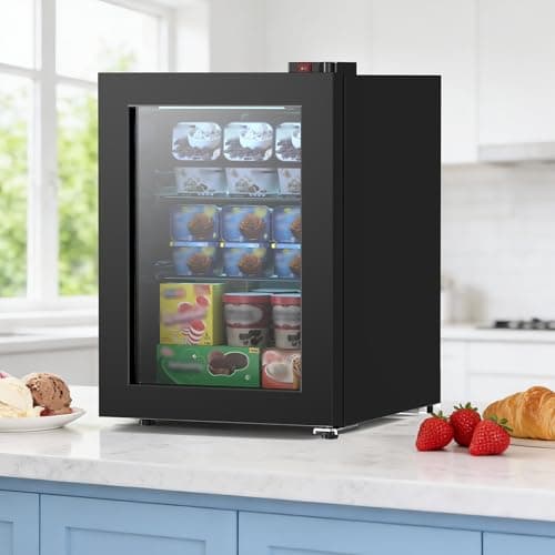 Electactic Mini Freezer, 2.2 Cu.ft Compact Upright Freezer with Glass Door Display, 7 Temperature Settings, -10°F to -18°F Deep Freezing, Quiet Freezer for Home Use, Black — view 2