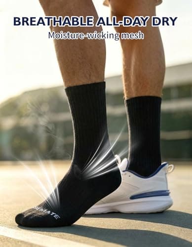 CLOSEMATE Men's Moisture-Wicking Cushioned Performance Socks Athletic Crew Socks for Basketball, Running, Gym Work, and Daily Activities 6 Pairs(3 Black 3 White, Size M) — view 4