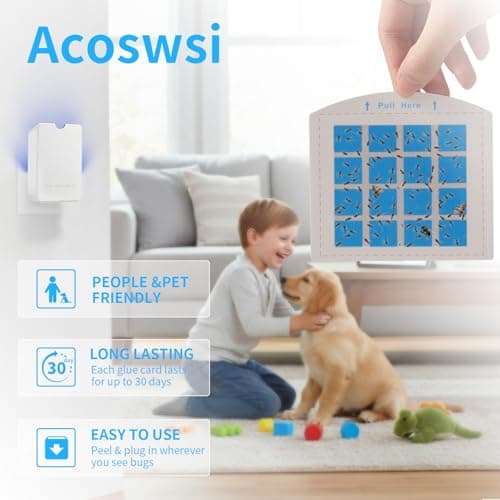 Acoswsi Indoor Fly Trap Plug in, Flying Insect Trap with Blue UV Light, Fruit Fly & Gnat Trap for Indoors, Mess-Free Bug Catcher for Home, 1 Device + 5 Refill Glue Cards — view 4