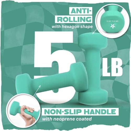 Yes4All Dumbbell Neoprene, poids et haltere, Weight set, hand weights for women, dumbbells pair, free weights (D. Green - 5lbs) — view 2