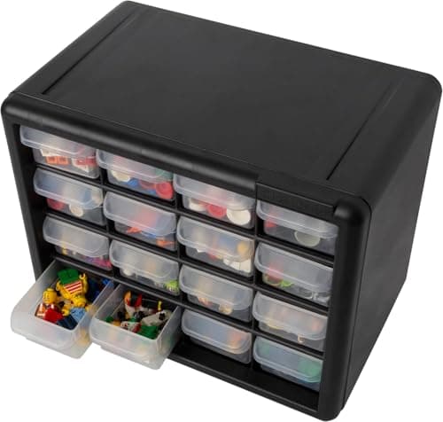 Akro-Mils 16-Drawer Plastic Drawer Storage Cabinet for Garage Organization, Beads, Makeup Organizer, Building Bricks Storage, Teacher Toolbox, 10-1/2" W x 6-1/2" D x 8-1/2" H, 10116 Black — view 9