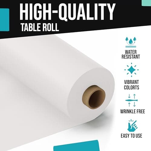 White Plastic Table Cover Roll - 40 Inch X 100 Feet - Disposable White Plastic Table Cloth Roll - Great for Parties and Banquets Disposable Tablecloth Rolls - Exquisite — view 3