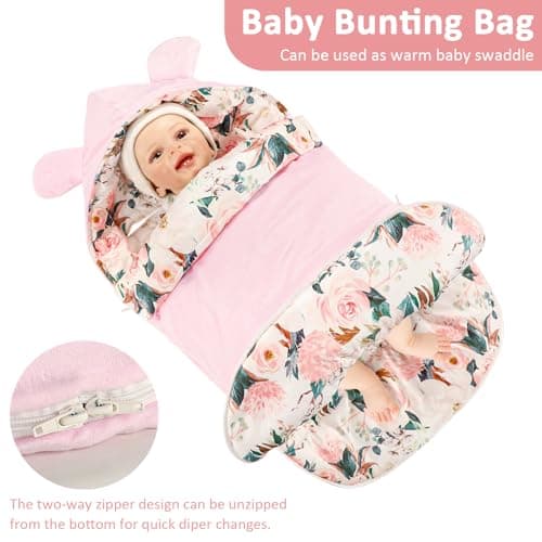 DILIMI Baby Car Seat Cover Winter, Warm & Cozy Baby Bunting Bag, Infant Carrier Cover for Girls and Boys, Pink Floral — view 3