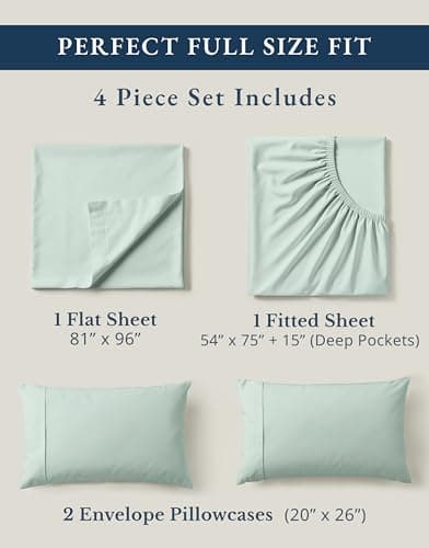 Lane Linen 100% Organic Cotton Double Bed Sheets – 4 Piece Full Sheets Set, Ultra-Soft & Breathable, Deep Pocket Fits 15” Mattress, Percale Sheets for Double Size Bed – Cool Blue — view 3