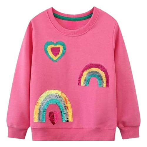 Winzik Girls Sweatshirt Christmas Sweater Shirt Toddler Kids Girl Pullover Fall Long Sleeve Tops Tee Clothes 2-7T (4-5T, Hot Pink Rainbow)
