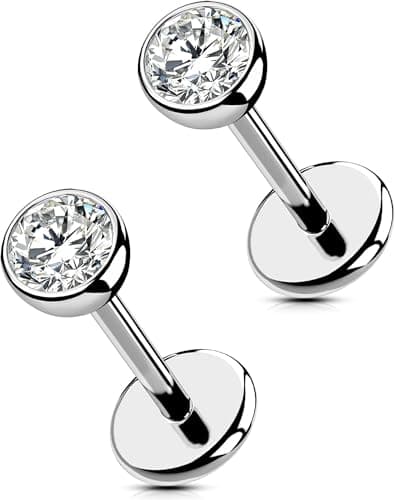 OUFER Nose Rings Studs, Titanium Nose Rings 20G, Nose Studs Threadless 6mm/8mm, Clear CZ Flat Back Nostril Piercing Jewelry for Women and Men