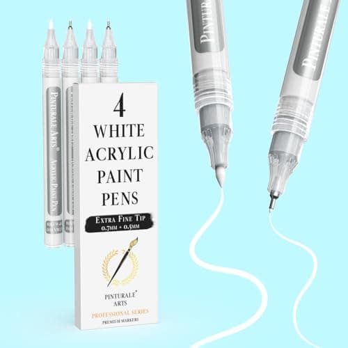 Pinturale Arts White Paint Pens Extra Fine Point | Set 4 White Acrylic Paint Pen Extra Fine Tip (0.7mm & 0.5mm) | For Black Paper, Ceramics, Rock Painting, Glass, Wood, Canvas, Metal