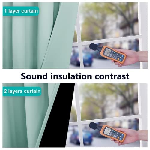 NICETOWN Aqua Blue 100% Blackout Lined Curtains, 2 Thick Layers Completely Blackout Window Treatment Thermal Insulated Drapes for Kitchen/Bedroom (1 Pair, 52" Width x 63" Length Each Panel) — view 3