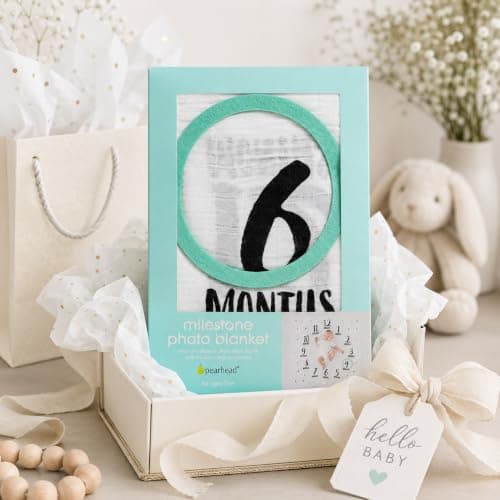 Pearhead Pearhead Watch Me Grow Monthly Milestone Photo Blanket Keepsake Set, White/Black/Teal, Adventure — view 5