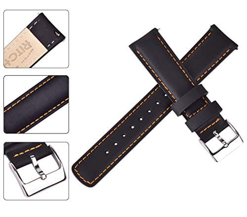 Ritche Quick Release Leather Watch Bands Genuine Watch Straps for Men Women- 18mm 20mm 21mm 22mm 23mm 24mm Top Grain Leather Watch Strap, Valentine's day gifts for him or her, Black & Orange & Silver, — view 3
