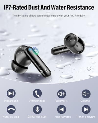 Wireless Earbuds, Bluetooth 5.4 Headphones Bass Stereo, Ear Buds with Noise Cancelling Mic, LED Display in Ear Earphones Clear Calls, IP7 Waterproof Bluetooth Earbuds for Phones/Sports/Laptop, Black — view 6