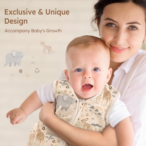 Unnivoll Baby Sleep Sack 6-12 Months 100% Cotton Lightweight 0.5 TOG Wearable Blanket Baby Sleep Bag with 2-Way Zipper for Newborn Infant Apricot Elephant — view 5