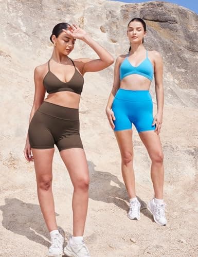 YEOREO Women's Biker Shorts 3.6" /4.5" Workout Gym Shorts Craze High Waist Tummy Control Hidden Scrunch Running Yoga Coffee S — view 4