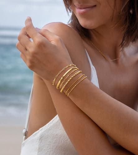 DEARMAY Gold Bracelets for Women Non Tarnish 14K Gold Plated Minimalist Bracelets Stack for Women Trendy Dainty Stackable Paperclip Rope Snake Box Figaro Chain Bracelets Set Pack Jewelry Sets Costume Fashion Gifts — view 7