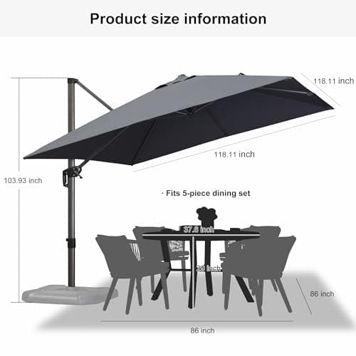 PURPLE LEAF 10' x 10' Patio Umbrella Outdoor Cantilever Umbrella Square Aluminum Offset Umbrella with 360-degree Rotation for Garden Patio Deck Pool, Grey — view 2