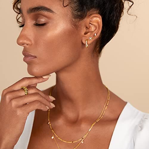 PAVOI 14K Yellow Gold Plated Solid 925 Sterling Silver Post Cubic Zirconia Flat Back Earrings for Women | Marquise Cartilage Earring | Helix Piercing Jewelry | Small Stud Earrings — view 3