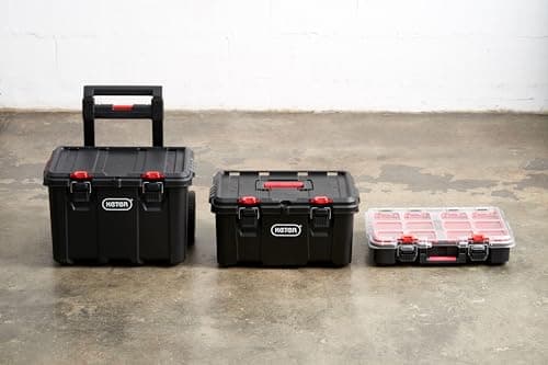 Keter Stack-n-Roll Modular Tools Organizer for Garage Storage and DIY, 3 Piece Resin Rolling Tool Box System for Small Parts, Black — view 8