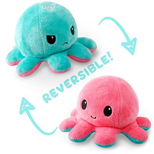 TeeTurtle Reversible Octopus Plushie 4-Inch Pink + Aqua Two-Sided Flip Plush Toy with Embroidered Details - Cute Mini Collectible Plush for Kids, Teens, and Adults — view 3