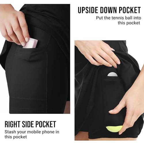 Womens Workout Tennis Dress with Built in Shorts and Bra Athletic Golf Activewear for Exercise, Black, Large — view 4