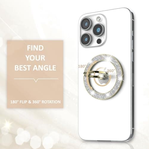 Pikabo Magnetic Phone Ring Holder for MagSafe, Glitter Phone Grip Stand with 360° Rotation Finger Ring Kickstand Compatible with iPhone MagSafe Accessories. (Glitter Gold) — view 4